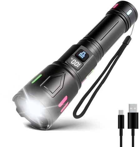 Torches LED Super Bright 1000000 Lumens, Rechargeable High Power Torch, Powerful Flashlight with LCD Display, USB-C Long-Lasting Flash Light with 3 Modes, Waterproof Zoomable for Camping, Emergency
