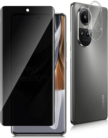 Datree Protector de Pantalla de Privacidad para OPPO Reno 10/Reno 10 Pro 5G, 3D Antiespia Anti-Arañazos Cristal Vidrio Templado con Protector Lente Cámara, Dureza 9H Sin Burbujas