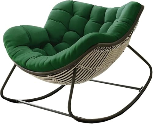 Übergroßer Schaukelstuhl mit gepolstertem Kissen, Stahlrahmen, Eier-Wippstuhl für Terrasse, Balkon, Innenbereich, bequeme Lounge-Weide