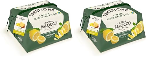 BOTTEGA BALOCCO - Panettone Limone Costa d'Amalfi I.G.P. 750g - Incartato a Mano - Realizzato in collaborazione con Caffarel - Made in Italy (Confezione da 2)