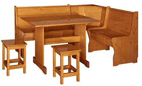 M.MOBLIT Rinconera con Mesa Y Taburetes, Madera Pino, Color Miel 132X172X86 (Bancos Intercambiables)