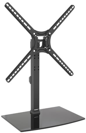 Barkan Soporte Pie TV de Pedestal Superior de Sobremesa con Soporte para Pantallas de 13-65 Pulgadas, Giratorio e inclinable, Altura Ajustable, Peso máximo 36Kg, Vidrio Templado, hasta VESA 400x400