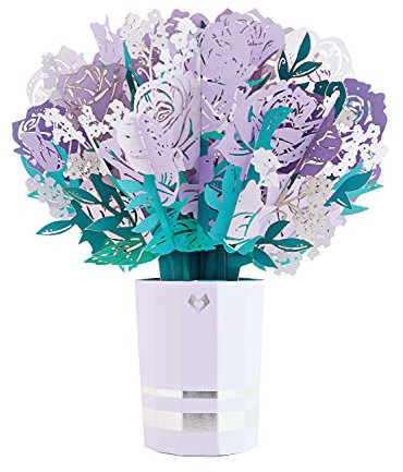 Lovepop® lila Rosenstrauß aus Papier 3D Pop-Up Papierblumen Bouquet Blumenstrauß für Jahrestag, Hochzeitstag, Weltfrauentag, Muttertag, Dankeschön purple roses | inkl. Notizkarte mit Umschlag