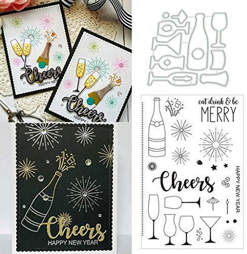 Wine Glass Silikon Stempel und Stanzschablonen Set für DIY Kartenherstellung Scrapbooking Album, Fotoalbum dekoration(Cutting Dies&Clear Stamp Seal)