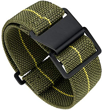 BINLUN Nylon Uhrenarmband Elastic Marinetaucher Fabric Nylon-Armbänder Stoff Militär Ersatz-armband Uhr Hakenverschluss Damen&Herren 18/20/22mm(Grün-Gelb, Schwarze Schnalle,22mm)