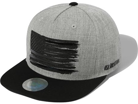 Flipper USA American Flag Flat Brim Bill Baseball Cap Classic Snapback Hat for Men Women Version.2 with 3 Sizes (Gray/Black, X-Large (23 1/2 ~ 23 7/8))