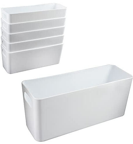 6x Ordnungsboxen - 10 cm hoch - WEIß - 20x10x10cm - 1,4 Liter - Ordnungskorb - Schubladenorganizer Schublade - Organizerbox - Ordnungssystem Kunststoff Aufbewahrung Bad Korb Schrank Schreibtisch Kiste