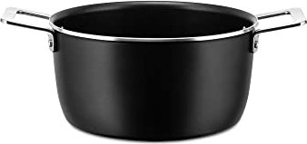 Alessi Pots&Pans Casseruola al, Alluminio con Rivestimento Antiaderente, Inossidabile 18/10, Fondo in Acciaio Magnetico Adatto Anche alla Cottura a Induzione, Nero, 20 cm