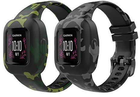 MoKo 2 Stück Armband Kompatibel mit Garmin Vivofit jr. 3 für Kinder, Weich Silikon Verstellbares Uhrenarmband Ersatzarmband, Tarnfarbe Grün & Tarnfarbe Grau