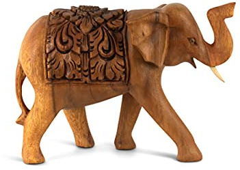 G6 Collection Handgeschnitzte Elefantenstatue, Skulptur, Kunst, dekorativ, rustikal, Heimdekoration, Akzent, handgefertigte Dekoration, Holz, thailändischer Elefant (15,2 cm lang)