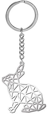 Amaxer Porte-clés origami en acier inoxydable avec motif géométrique creux pour les amoureux des animaux unisexe, lapin, 0.96 in