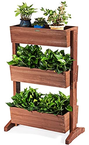 GOPLUS Jardinieres Exterieur à 3 Niveaux 69 x 39 x 169 CM, Carre Potager en Bois de Sapin avec Base Stable, Cultiver pour Fleurs, Légumes, Fruits et Arbustes, pour Jardin, Patio, Serre (Brun)