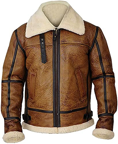 Herren Fliegerjacke RAF B3 Ginger Shearling Schaffell Bomberjacke Fliegende, Braun - B3 Lederjacke, XXX-Large