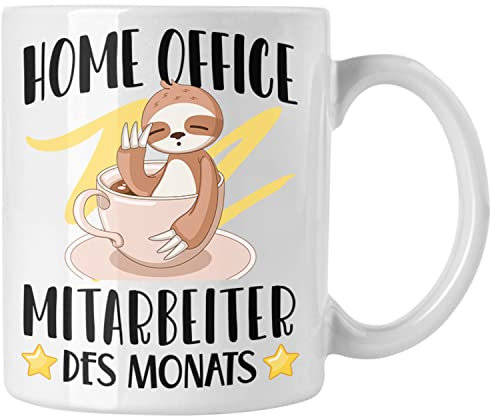 Trendation - Home Office Geschenk Tasse Kaffeetasse Homeoffice Zubehör Gadget Geschenke Männer Frauen Lustig Mitarbeiter des Monats (Weiß)