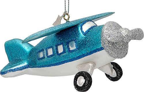 SIKORA Flugzeug besondere Weihnachtskugel Glas Christbaumschmuck Deko Figur Weihnachten Anhänger Ornament - Trend Line - BS527