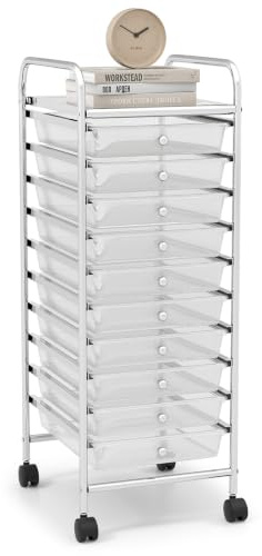 TANGZON 10 Drawer Storage Trolley, Multipurpose Rolling Utility Cart | Lockable Wheels, Metal Frame, Plastic Craft Storage Trolley for Home Office Stationery Beauty Salon Organisation