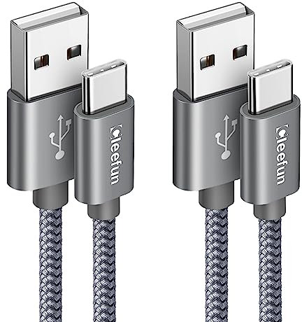 CLEEFUN USB C Cable Fast Charging [1m,2-Pack], Durable Nylon 3A USB A to Type C Quick Charger Lead for Samsung Galaxy A20E A40 A50 A51 A70 A71,S20 S10 S9 S21 S22 Plus S10e,Pixel,SonyXperia XZ,L G