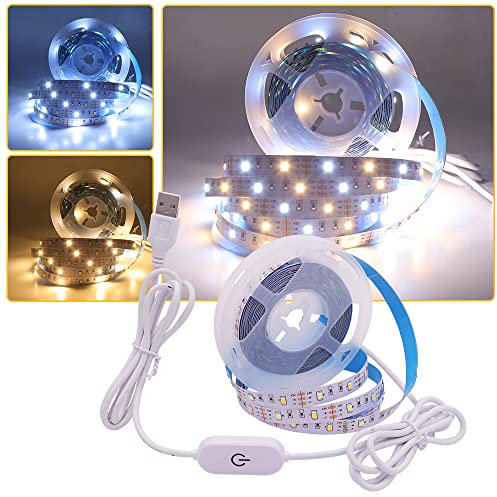 XUNATA Dimmbar LED Strip USB, 5V Warmweiß + Kaltweiß LED Lichtband, Flexibler LED Streifen mit Touch Funktion, LED Leiste Band für Schlafzimmer Küche Home Innendekoration (4M)