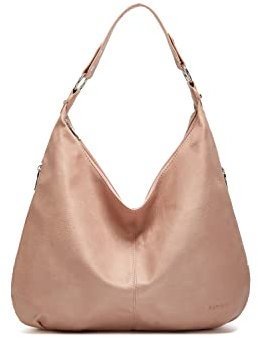 Ashioup, Borsa larga da donna vintage, in pelle ecologica in poliuretano, in stile hobo, con cerniera, Rosa confetto, Taglia unica