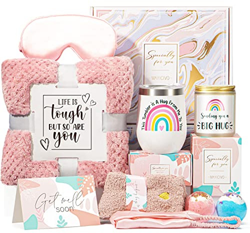 MAYICIVO Gute Besserung, Geschenke für Frauen, Pflege-Paket, Geschenkkorb für kranke Freunde, Trauergeschenke, fühlen Sie sich besser an, Geburtstagsgeschenke für Frauen mit Becherdecke