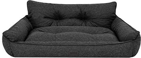 Bjird Hundebett - Hundekorb für kleine mittelgroße & große Hunde - Hundekissen - Hundesofa - EInfach zu reinigen - Joker Gesteppt - Größe: L: 106 x 80 cm - Schwarz Kunstleinen