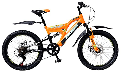 Boss Stealth 20 Kids Dual Suspension Bike | Junior MTB Style Girls Boys Sport Bicycle | 18 Speed, Full Suspension | Black/orange | Ages 6+