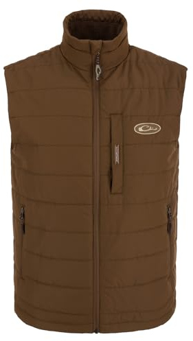 Drake Waterfowl Men's MST Synthetic Down Pack Warm Lightweight Durable Water-Repellent Adjustable Cold-Weather Hunting Vest, Brown, Large