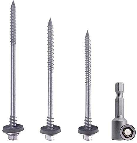 SKIR'CO 20 tornillos autorroscantes de 6,4 x 140 mm, con revestimiento gris con arandelas EPDM para paneles sándwich, cabeza hexagonal