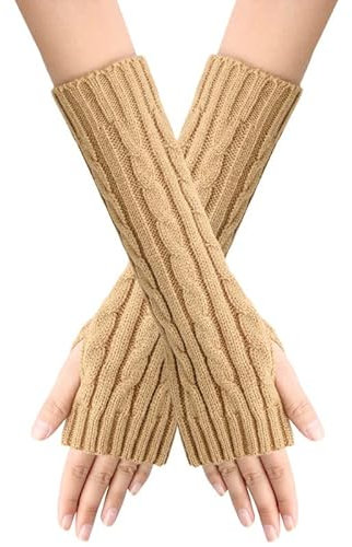 Winter Armstulpen Pulswärmer für Damen,Winter Handschuhe Gestrickte Fingerlose Handschuhe Fäustlinge Kurzer Armwärmer Stricken Armlinge Gestrickte Arm Handwärmer Stulpen für Herbst Winter,Hellbraun