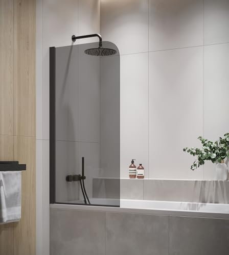 Badewanne Torino 5mm mit Nanobeschichtung 600 x 1400cm - Schwarz Rauchglas - Duschwand Duschabtrennung Badewannenaufsatz