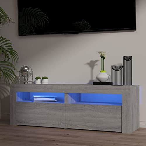 homiuse Mobile Porta TV Mobile Soggiorno Supporto TV da Pavimento Soggiorno Moderno Mobili Porta TV da Terra Mobile TV Moderno Mobiletto TV con Luci LED Grigio Sonoma 120x35x40 cm,Marrone