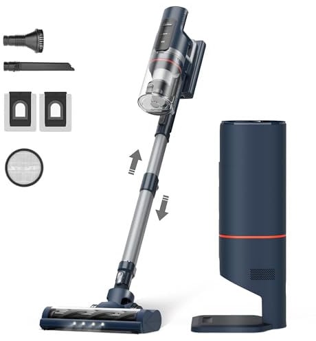 Ultenic FS1 Aspiradora sin Cable con Estación de Autovaciado, Aspirador Escoba Potente 30KPA, Autonomía 60 Minutos, 3L Bolsa de Polvo, Pantalla Táctil, Alfombras y Pelo de Mascotas