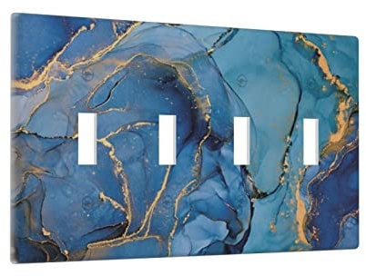 Vierfach-Kippschalter-Abdeckung, blauer Marmor, dekorative 4-Gang-Schalter-Abdeckung, moderne Ombré-Aquarell-Tinte, Kunst-Frontplatte für Badezimmer, Zuhause, Wohnzimmer, Dekoration, 20,3 x 11,4 cm