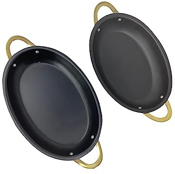 Stainless Steel Indian Oval Black Balti Dish Starter/Main Side Serving Rice Veg Meat With Gold Handles Ideal For Restaurant and Household (8 x 5.5 Small Oval Black Dish)