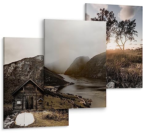 Muralo Wandbilder 3er-Set, Gebirge, Kunstdruck, Aufhängefertig - 30x40 cm