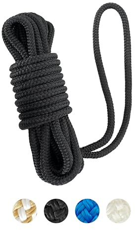BLUEWING Double Braided Nylon Dock Lines with 12 Loop 25ft 3/8 10mm Marine Docking Mooring Boat Rope Black