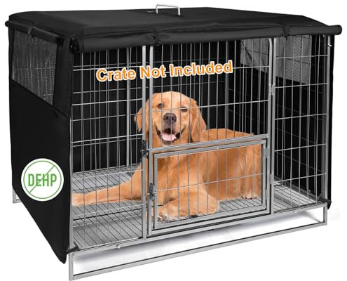 Hundekäfigabdeckung Doppeltür, Hundekäfig Abdeckung für Drahtkäfige 600D Oxford Material, langlebig Winddicht Wasserdichter ,für Hundehütten Hundekäfig Zubehör Innen Draussen Zuhause 107x72x76cm