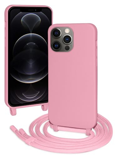 FERLAN Custodia per iPhone 12 Pro Max Cover con Cordino,Rosa Silicone Antiurto TPU Morbido Case Corda Collana Necklace Regolabile Stylish con Catena Ultra Sottile Cover per iPhone 12 Pro Max,Rosa