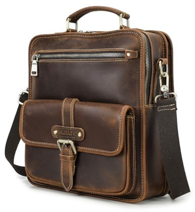 CONTACTS Umhängetasche Herren Schultertasche 13 Zoll Herrentasche Kuriertasche echtes Leder für Arbeit Schule Reise