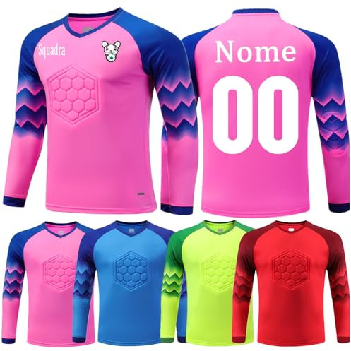 OPUTWDF Maglia Portiere Personalizzata con Numero Nome Team Logo Maglia da Portiere Calcio per Donne Uomini e Bambini - Imbottitura sui Gomiti - Completo Calcio Bambino