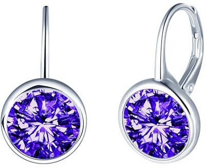CONILOK Zirkon Ohrringe Silber 925 Creolen Ohrhänger Lila Damen Schmuck Ohrring Kleine Geschenke für Frauen Freundin Mama Geburtstag Weihnachtstag Valentinstag Muttertag