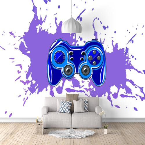 BURUNG 3D Gaming Gamepad Photo Wallpaper Purple Splash Ink Peel and Stick Wraps Wall Murals Self-Adhesive Wallpaper (250Cm×175Cm)