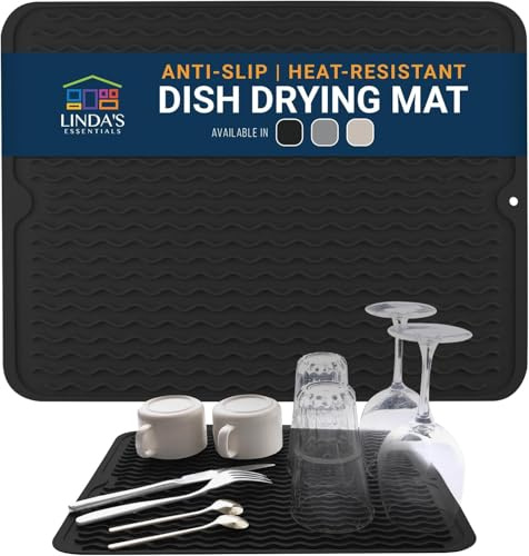 Silicone Dish Drying Mat for Kitchen Counter (30.4 x 40.6 cm) Draining Board Mats, Silicone Draining Mats for Kitchen Sink, Drainer Mat (Black)
