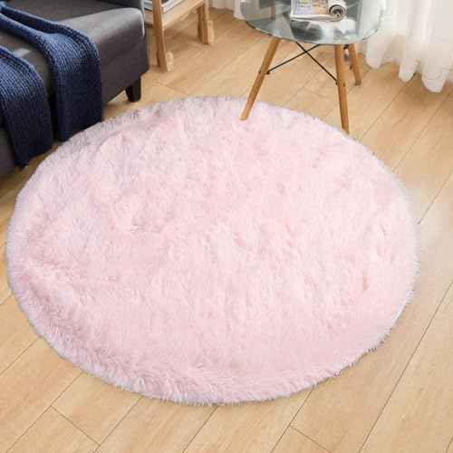 lekeplus Rugs Round Soft Shaggy Non-shedding Non-slip Modern Indoor Outdoor Fluffy Rugs, For Living Room, Bedroom, Children's Room Round Carpet (Pink, 150x150cm)