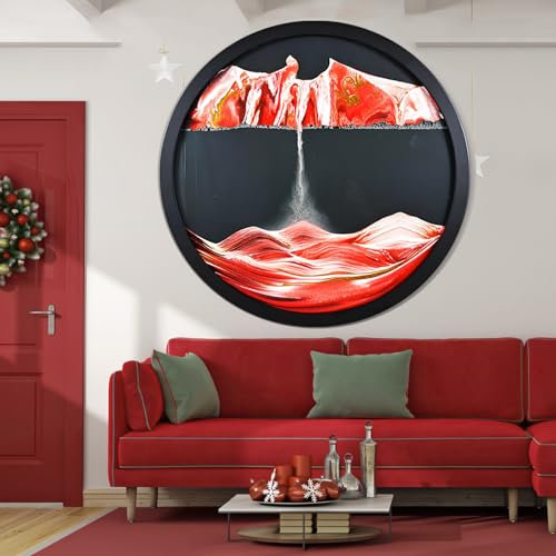 JZWLW Sandbilder zum Drehen 3D Sandscape-moving sand art 44-60cm Rund Glas Tiefsee Sandbild In Bewegung Display Fließender Sand Kunst Handwerk,Kinder-Bastelsets Sand Geschenke (rot+schwarz-44cm)