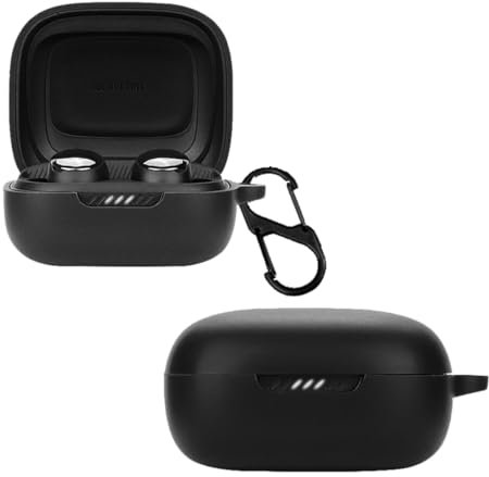 carinacoco Silikonhülle für JBL Live Pro 2 TWS mit Karabiner, weich und flexibel, ultradünne stoßfeste Abdeckung, Slim-Fit Anti-Fall Kopfhörer-Hülle für JBL Live Pro 2 TWS, Schwarz