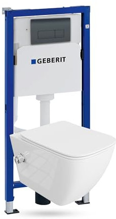 Lavita Duofix Basic Vorwandelement + Wand Tiefspül WC Parana Weiß Spülrandlos + WC Sitz + Bedienplatte Delta 25 Schwarzer Knopf Komplettset Unterputz Spülkasten Toilette Komplett Sett WC