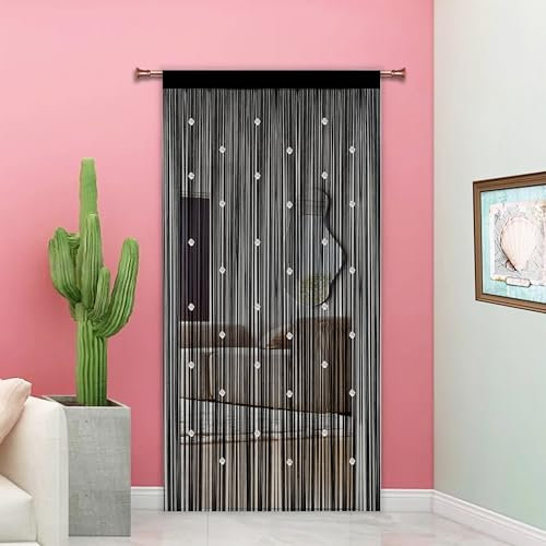 Taiyuhomes Rideau Fil Rideau De Porte en Perles Rideau Anti Mouches pour Porte Exterieur Moustiquaire Rideaux Exterieur Cloison De Séparation De Pièces (Noir, 90x245cm(35x96))