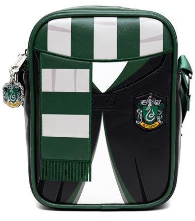 The Wizarding World of Harry Potter Umhängetasche aus veganem Leder mit verstellbaren Riemen, Harry Potter Hogwarts School Slytherin Uniform bestickt, Grün , 8.0 x 6.5