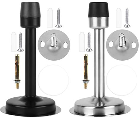 Set di fermaporta da 16 pezzi, 2 fermaporta con accessori, fermaporta a parete da 4 pollici, fermaporta autoadesivo, con cuscinetto in gomma fonoassorbente (nero, argento)